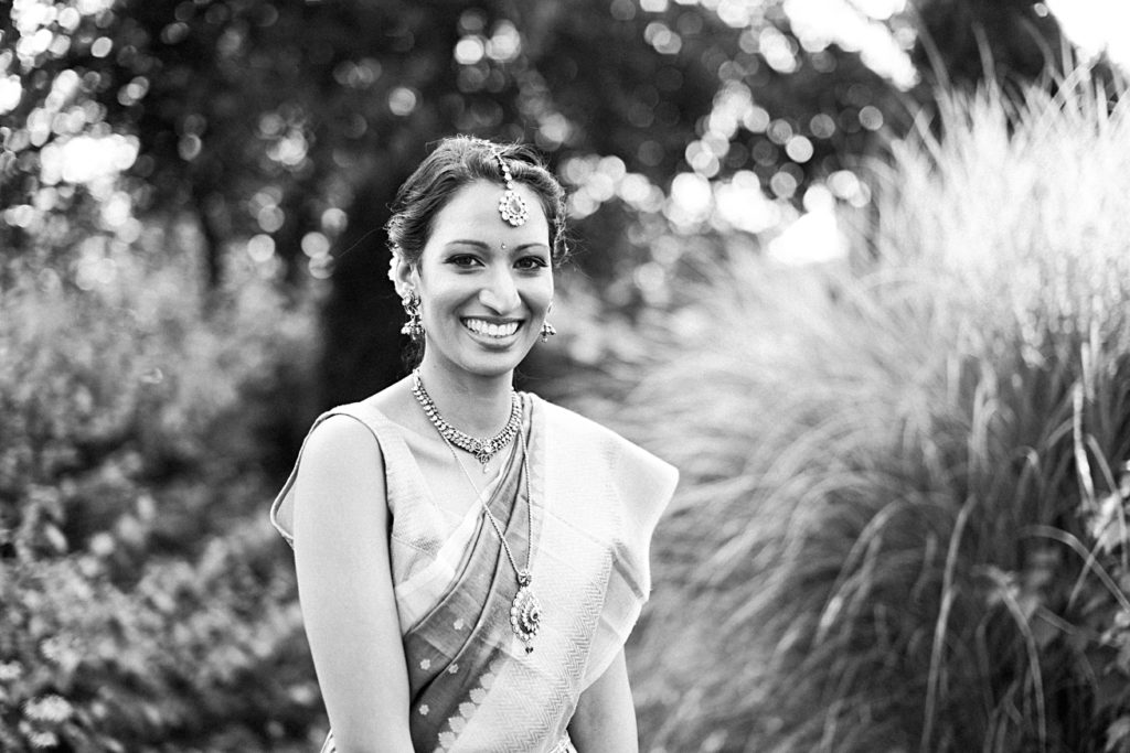 black and white portrait first look bride