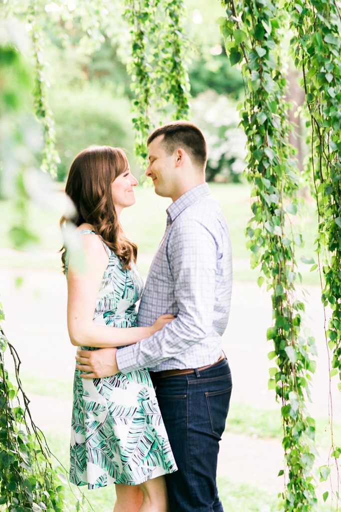 Relaxed Engagement Photos by a willow tree